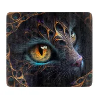 Fractal Cat Face in Black and Vibrant Colors Cutting Board
