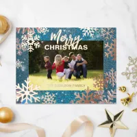 Blue Winter Wonderland Merry Christmas Photo Foil Holiday Postcard