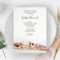 Pink Floral Tea Cup and Pearls Rehearsal Dinner Invitation