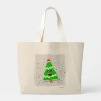 Fun Cute Kawaii Christmas Holiday Tree Character T Large Tote Bag