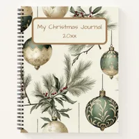 Sage Green and Gold Christmas Ornaments  Notebook