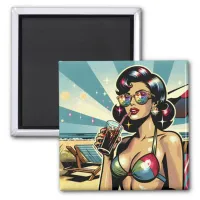 Beautiful Pinup Woman with a Cola on the Beach Magnet