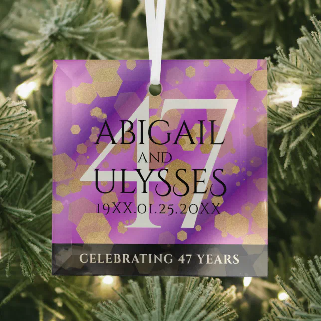 Elegant 47th Amethyst Wedding Anniversary Glass Ornament