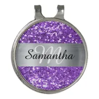 Sparkly Purple Glitter Silver Foil Monogram Golf Hat Clip