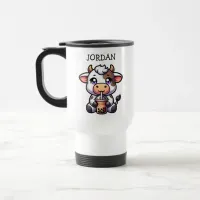 Cute Baby Cow Drinking Boba Kawaii Cartoon Travel Mug