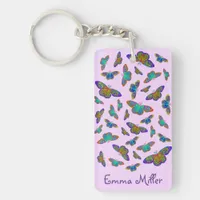 Colorful butterflies on baby pink  keychain