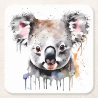 Koala Bear Portrait Square Paper Coaster