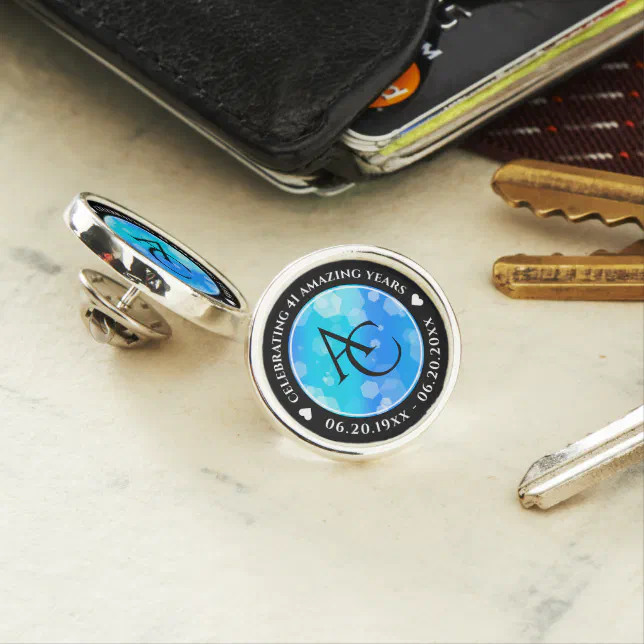 Elegant 41st Blue Topaz Wedding Anniversary Lapel Pin