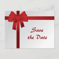 Red Bows Winter Wedding Save the Date Announcement Postcard