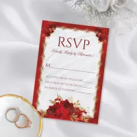 Red and Gold Elegant Floral Wedding RSVP Card