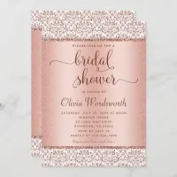 Rose Gold Glitter Damask Bridal Shower Invitation