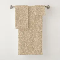 Chic Vintage Tropical Taupe | Abstract Floral Bath Towel Set