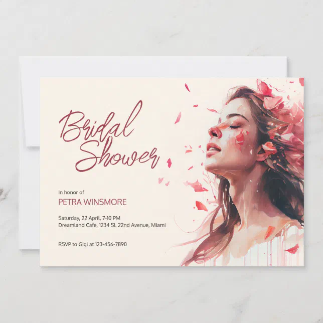 Rose petals falling on face | Bridal Shower Invitation