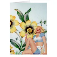 Vintage Lady and Yellow Flowers