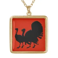 Silhouette of Turkeys Gold Plated Necklace