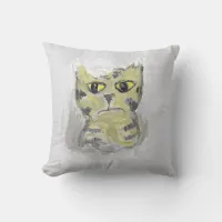 Cat in Snow Folk Art Painting Winter Design Throw Pillow