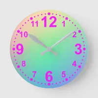 Holographic Clock Kids Pink Green Modern Trendy