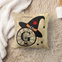 Monogram G Halloween Sky Witch Spiders Name Throw Pillow