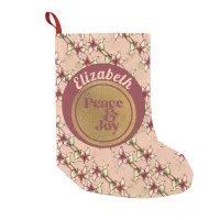 Peace and Joy Pink and Gold Arched Name Christmas Small Christmas Stocking