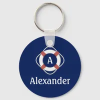 Navy Blue Nautical Lifesaver Monogram Keychain