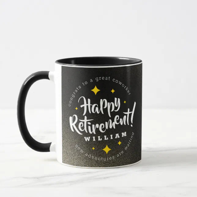 Fun Gold Glitter Stars Retirement New Adventures Mug