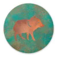 Southwest Cute Javelina Baby Copper Teal Ceramic Knob