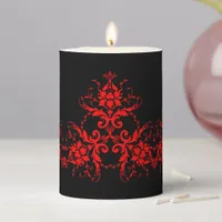 Romantic, Elegant Vintage Damask Red Goth Pillar Candle