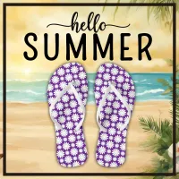 Cute Floral Daisy Pattern Purple and White Summer Flip Flops