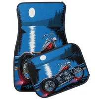 Moonlit Escape on Hot Rod Motorcycle  Car Floor Mat