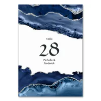 Navy and Silver Agate Wedding Table Number