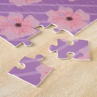 Pink Flowers And Stripes Jigsaw Puzzle