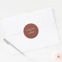 Dark Terracotta White Modern Minimalist Wedding Classic Round Sticker