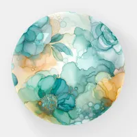 Teal and Yellow Flowers Alcohol Ink Illustration  Paperweight