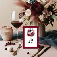 Burgundy, Navy and Blush Wine Tasting Wedding Table Number