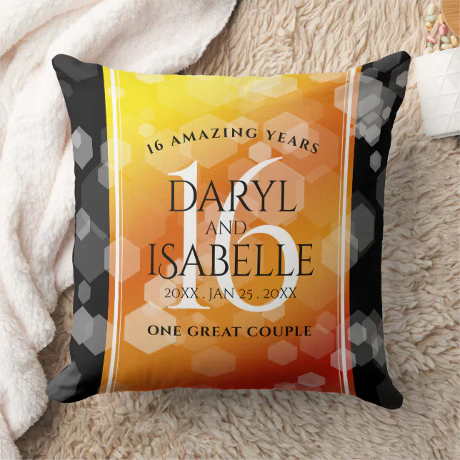 Elegant 16th Golden Topaz Wedding Anniversary Throw Pillow