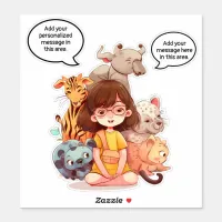 Young girl with cute animals sticker