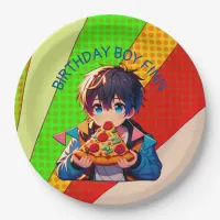 Anime Boy's Pizza Party Personalized Paper Plates