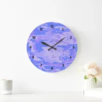 Camouflage Pastel Blue Abstract Pattern Round Large Clock