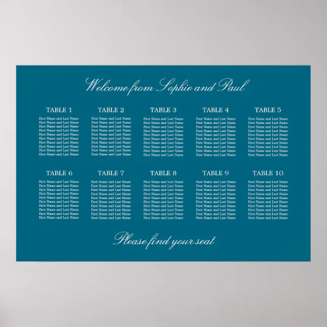 Turquoise 10 Table Wedding Seating Chart Poster