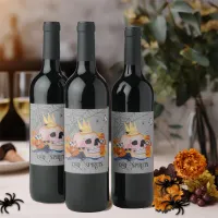 Gothic Skull Spider Butterflies Floral Halloween   Wine Label