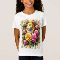 Feline Amidst a Vibrant Floral Bloom T-Shirt