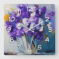 Pretty Vintage Purple Flowers Square Wall Clock