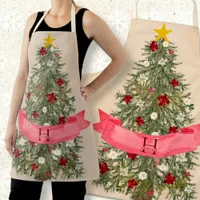 Custom Monogram Lovely Watercolor Christmas Tree Apron