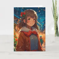 Anime Girl on Christmas Night Card