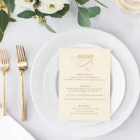 Elegant Cream Gold Calligraphy Luxury Wedding Menu