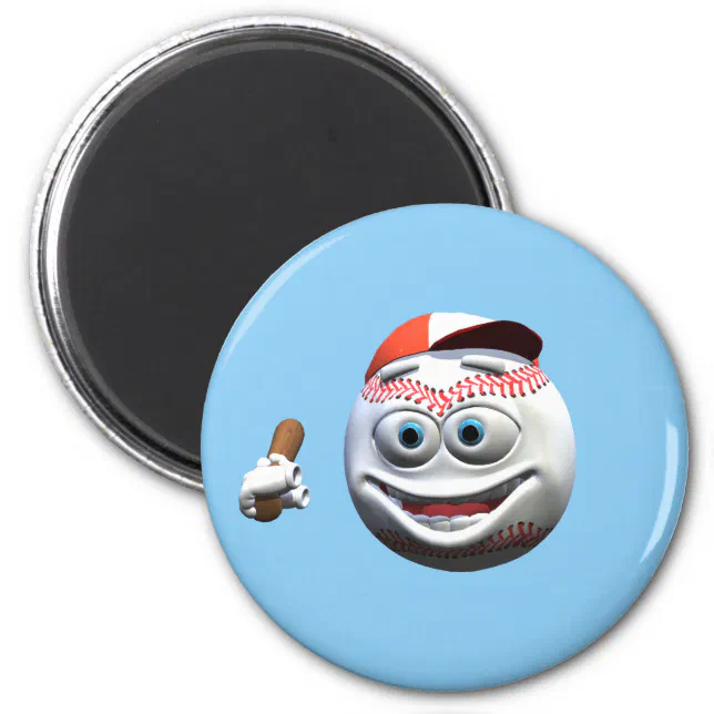 Funny Cartoon Baseball with Bat Magnet