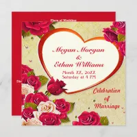 Roses and Heart Frame Wedding Invitation