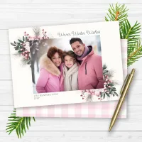 Rustic Pink Gingham Plaid Floral Holiday Photo