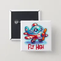 Monogrammed Cartoon plane blue | Button