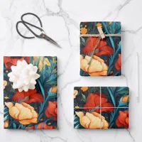 Beautiful Yellow and Red Flowers Botanical Print Wrapping Paper Sheets